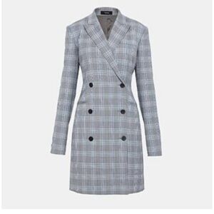 Theory virgin wool double breasted plaid Blazer dress size 8